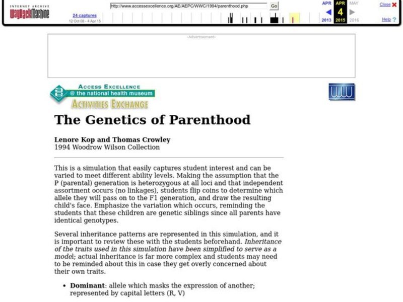 The Genetics of Parenthood Lesson Plan