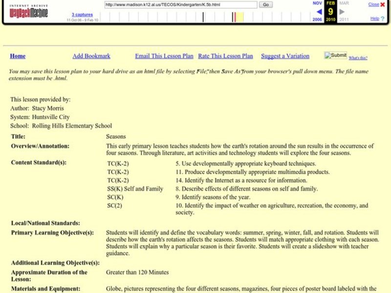 Seasons Lesson Plan