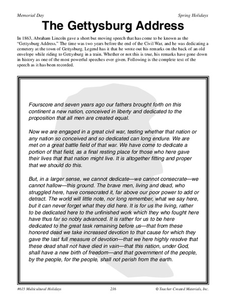 The Gettysburg Address Handout