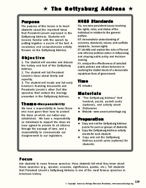 The Gettysburg Address Lesson Plan