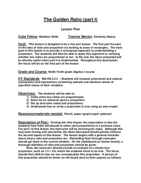 The Golden Ratio Lesson Plan
