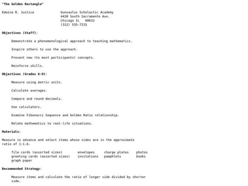 The Golden Rectangle Lesson Plan