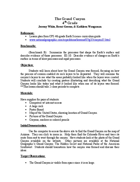 The Grand Canyon Lesson Plan
