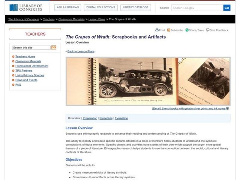 The Grapes of Wrath: Scrapbooks and Artifacts Lesson Plan