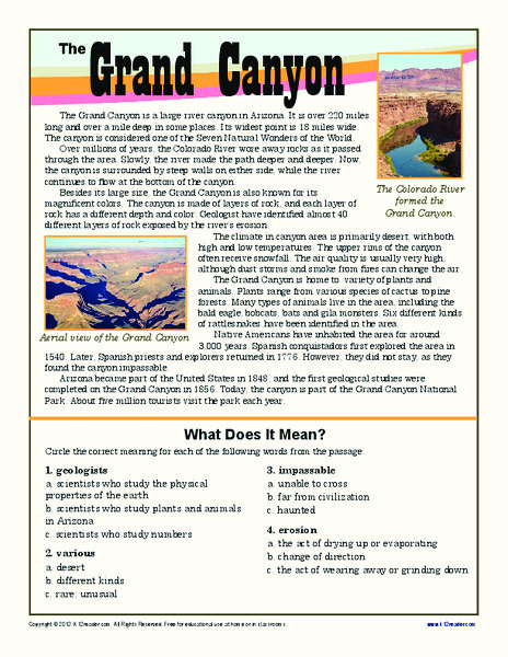 The Grand Canyon Worksheet