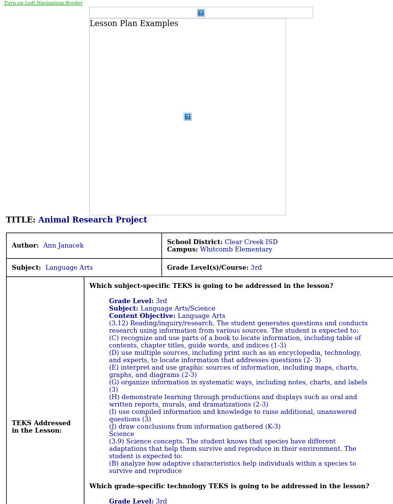 Animal Research Project Lesson Plan