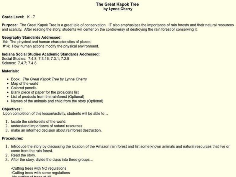 The Great Kapok Tree Lesson Plan