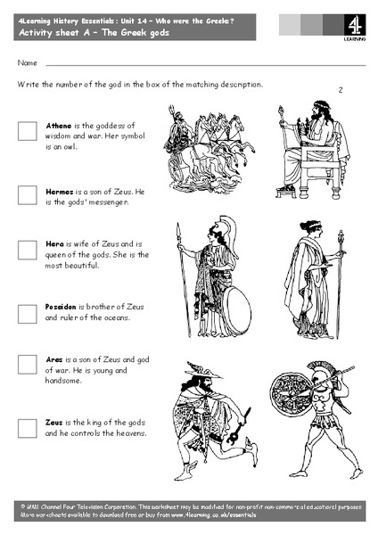 The Greek Gods Worksheet