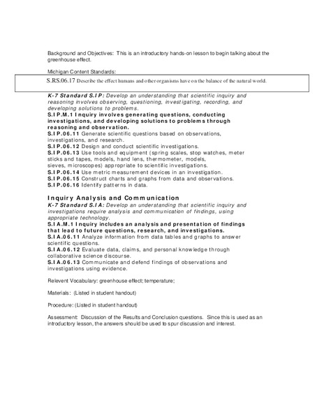 The Greenhouse Effect Lesson Plan