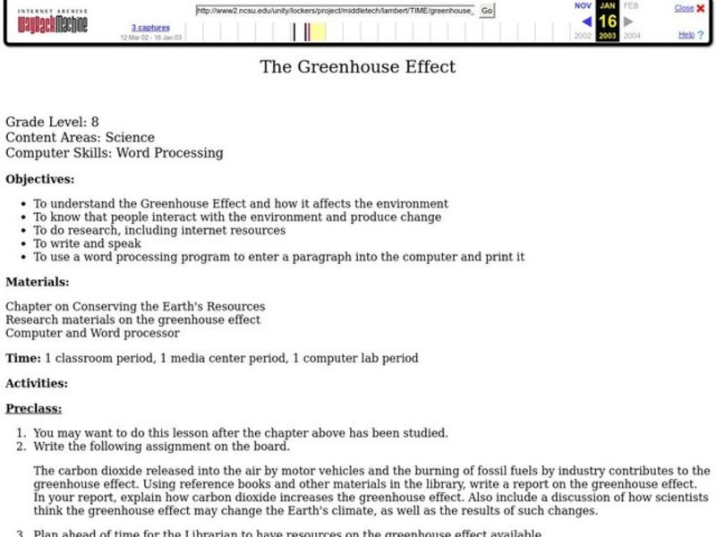 The Greenhouse Effect Lesson Plan