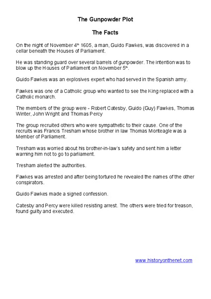 The Gunpowder Plot Worksheet