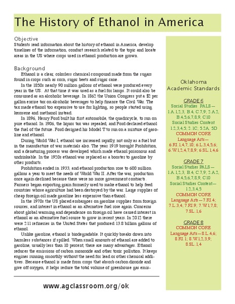 The History of Ethanol in America Lesson Plan
