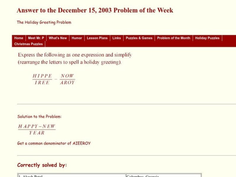 The Holiday Greeting Problem Worksheet