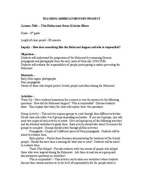 The Holocaust Lesson Plan