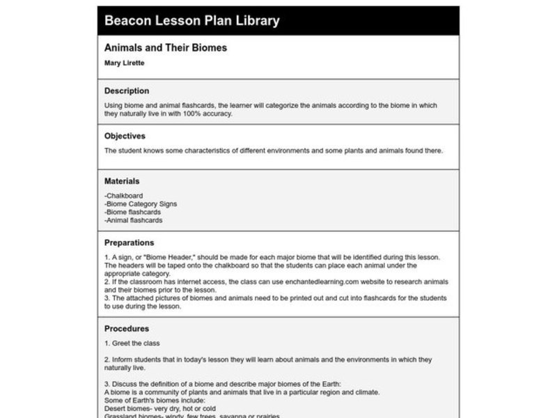 Animals and Their Biomes Lesson Plan