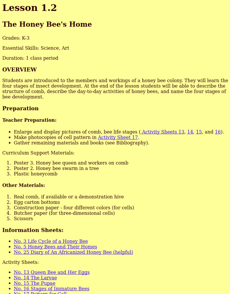 The Honey Bee's Home Lesson Plan