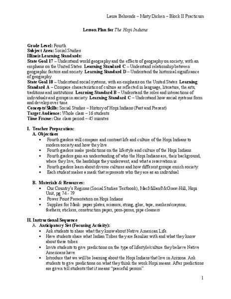 The Hopi Indians Lesson Plan