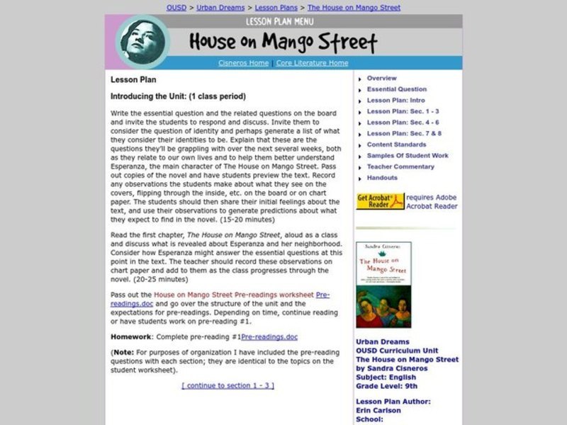 The House on Mango Street Lesson Plan