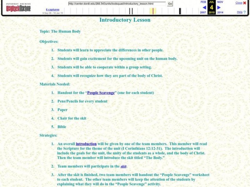 The Human Body Lesson Plan