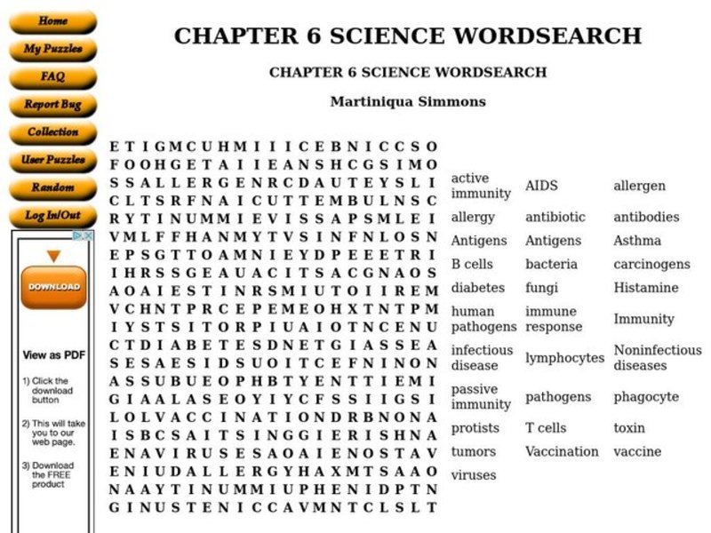 The Immune System Worksheet