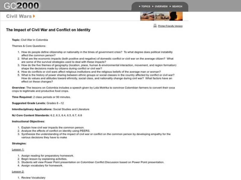 The Impact of Civil War and Conflict on Identity Lesson Plan