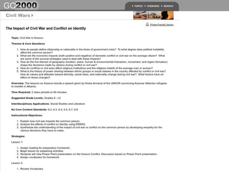 The Impact of Civil War and Conflict on Identity Lesson Plan