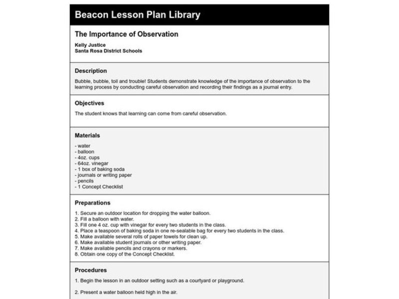 The Importance of Observation Lesson Plan