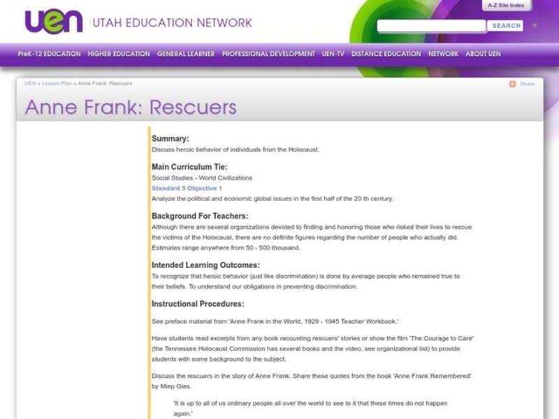 Anne Frank: Rescuers Lesson Plan