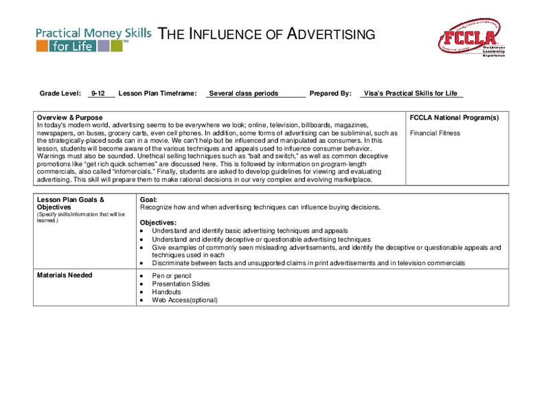 The Influence of Advertising Lesson Plan