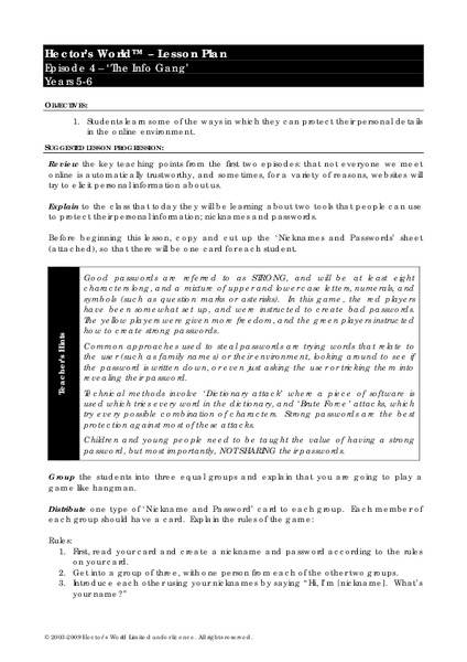 The Info Gang Lesson Plan