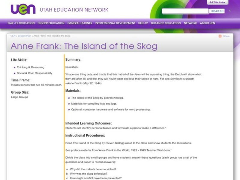 The Island of the Skog Lesson Plan