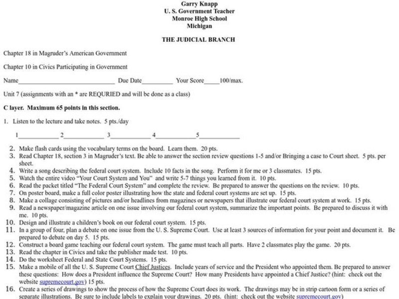 THE JUDICIAL BRANCH Lesson Plan