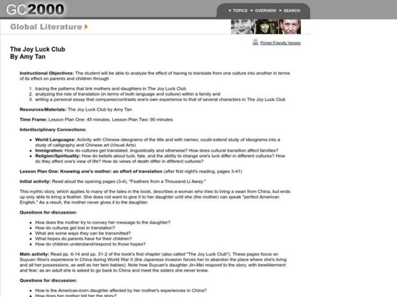 The Joy Luck Club Lesson Plan