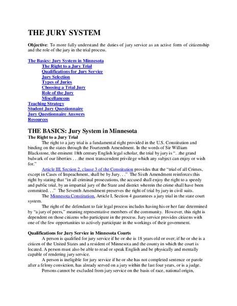 The Jury System Lesson Plan