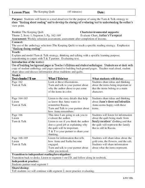 The Keeping Quilt Lesson Plan