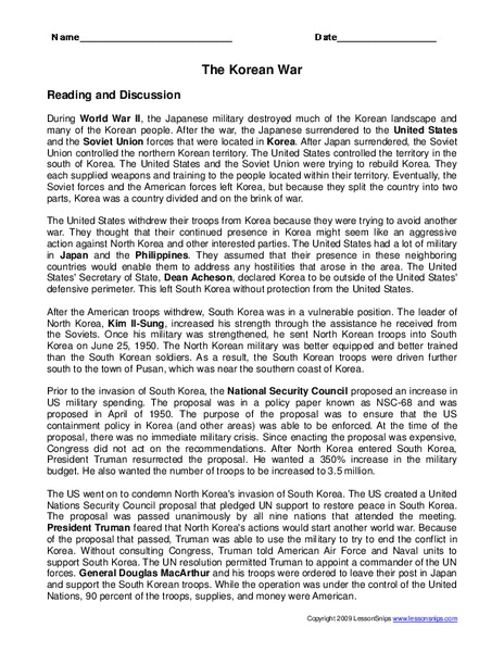 The Korean War Worksheet