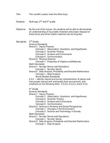 The Landfill Loafers Meet the Wise Buys Lesson Plan