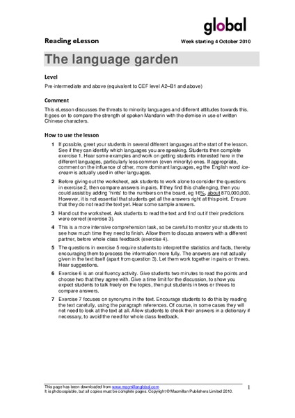 The Language Garden Lesson Plan