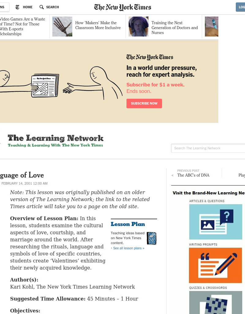 The Language of Love Lesson Plan