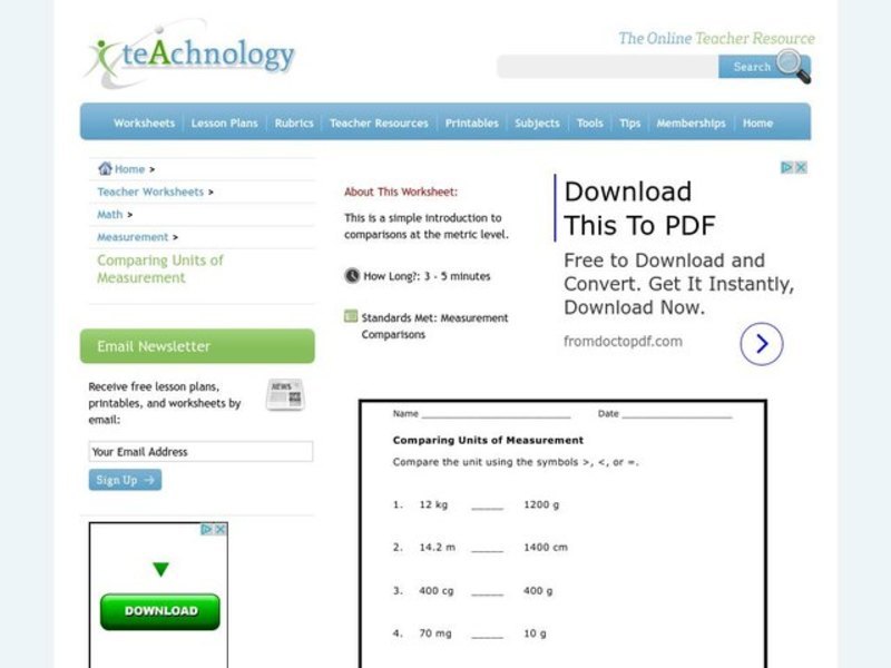 The Largest Metric Measurements Worksheet
