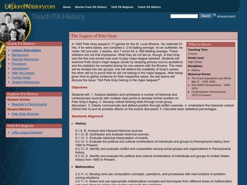 The Legacy of Pete Gray Lesson Plan