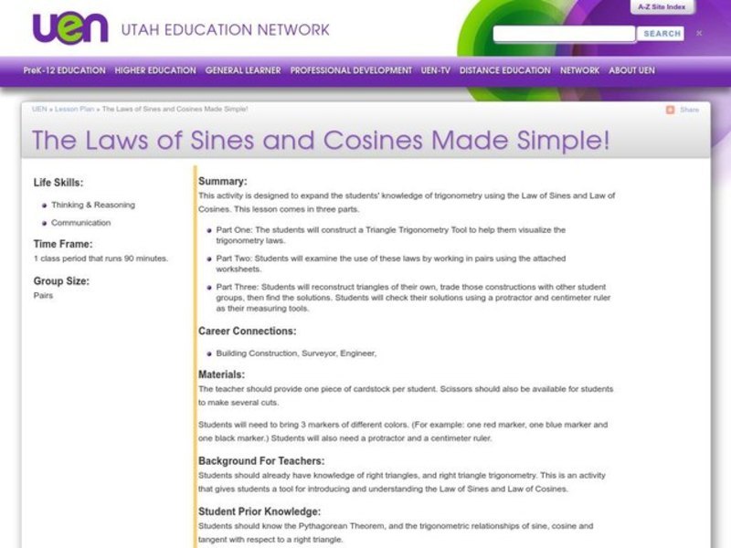 The Laws of Sines and Cosines Made Simple! Lesson Plan