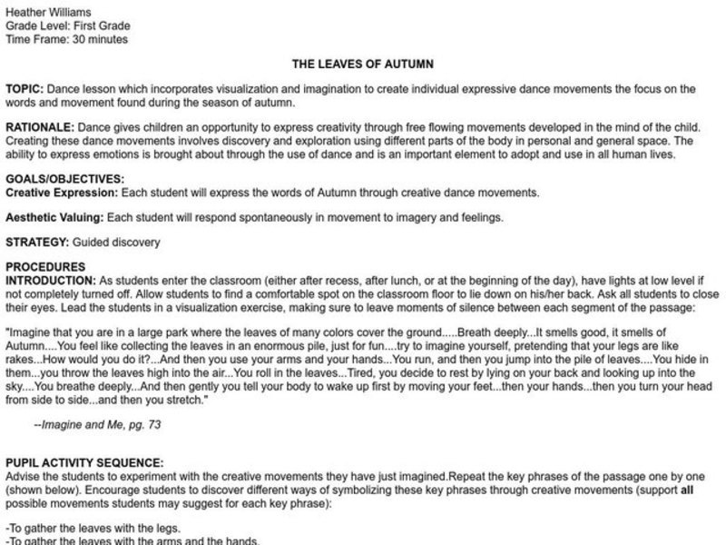 The Leaves of Autumn Lesson Plan