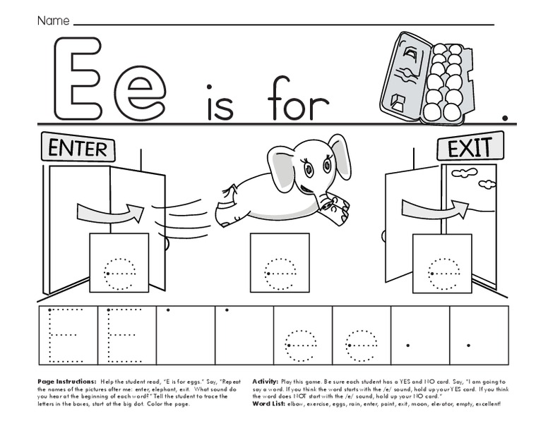 Ee is for Egg Worksheet