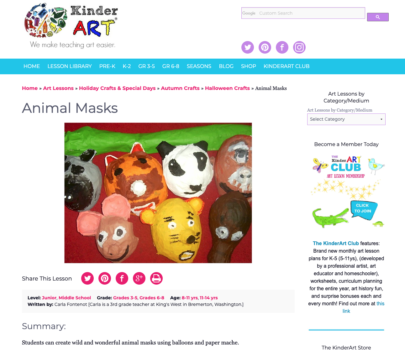 Animal Masks Lesson Plan
