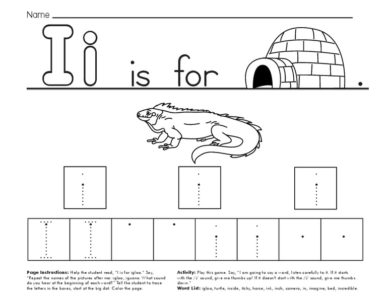 Ii is for Igloo Worksheet