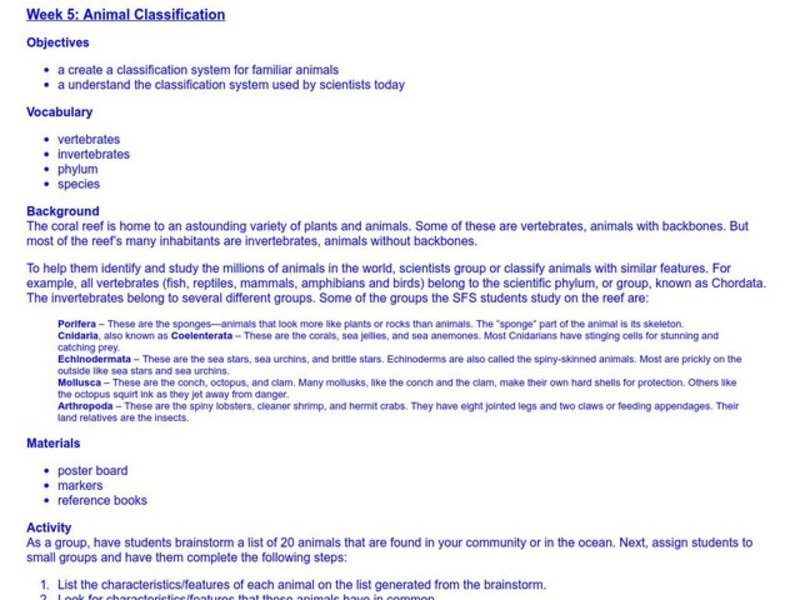 Animal Classification Lesson Plan