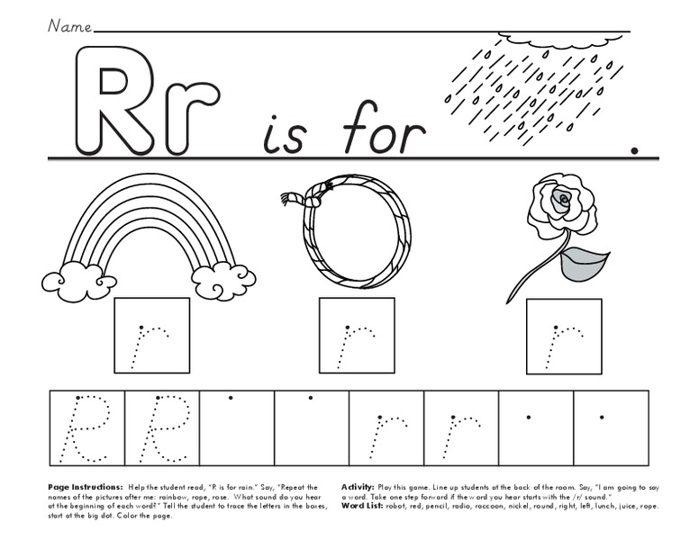 Rr is for Rain Worksheet
