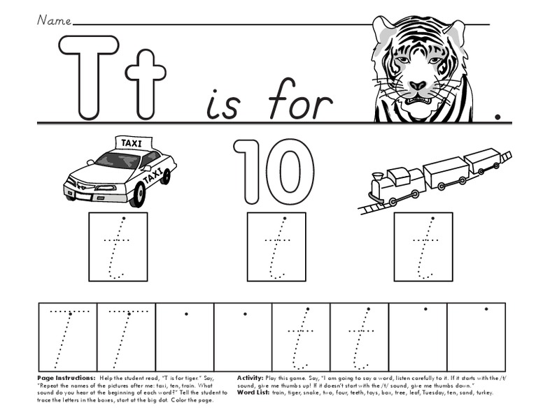 Tt is for Tiger Worksheet