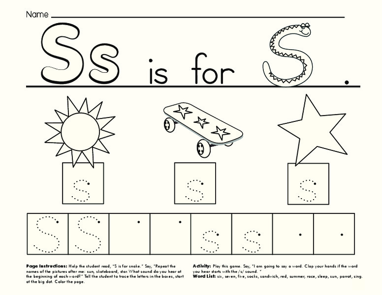 Ss is for Snake Worksheet